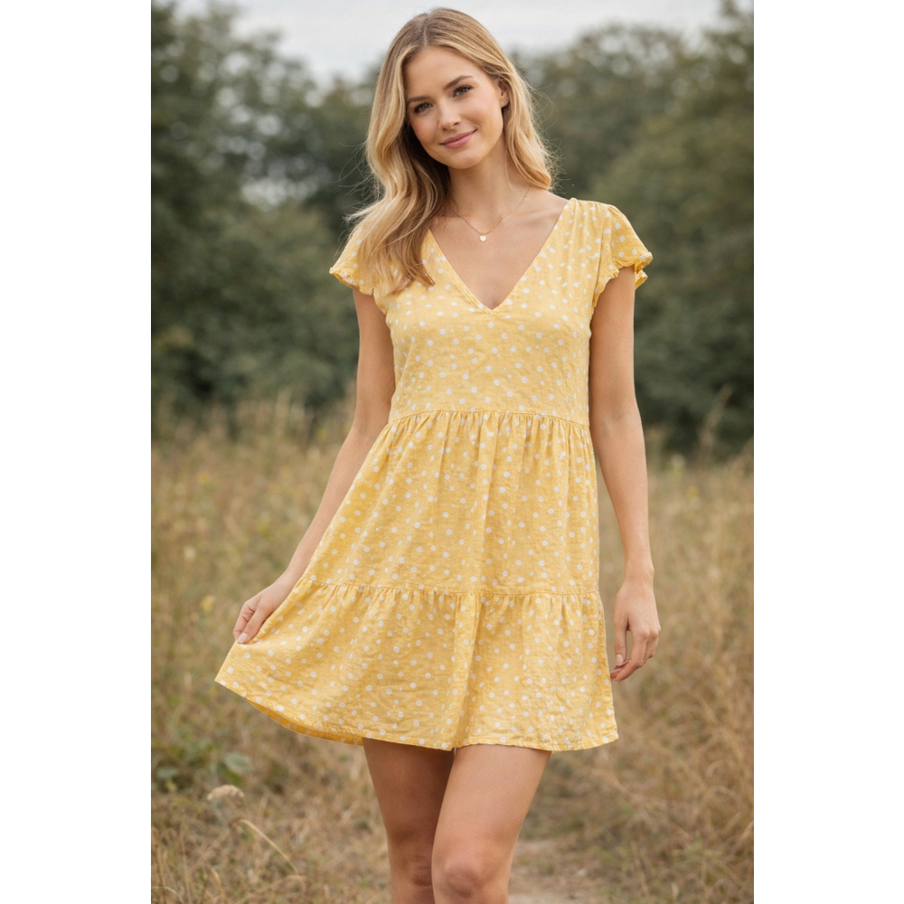 Abercrombie & Fitch Yellow Polka Dot Sundress XS Petite Linen Blend Cottagecore
